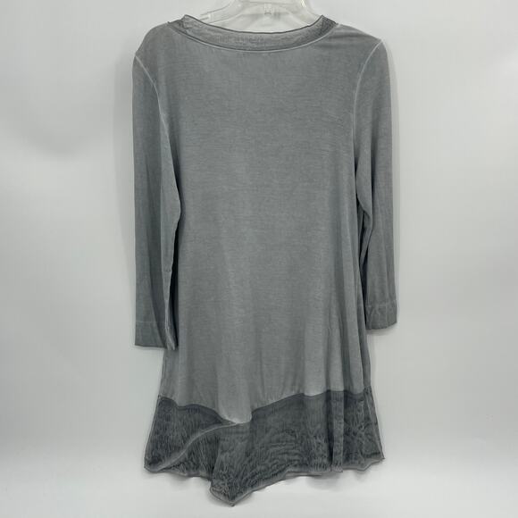 SOFT SURROUNDINGS Womens Grey Tunic Top Size M Contrast Hem 3/4 Sleeve V-Neck - Picture 5 of 7